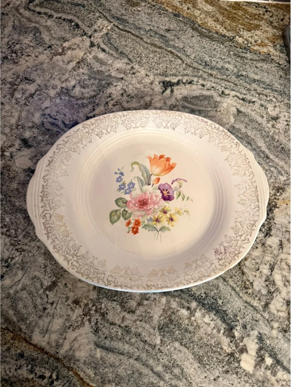 Salem China Company Symphony Pattern Porcelain Serving Platter with Gold Trim